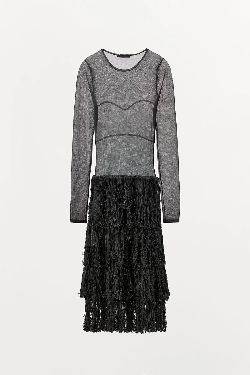 METALLIC THREAD FRINGED KNIT DRESS