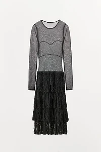 METALLIC THREAD FRINGED KNIT DRESS