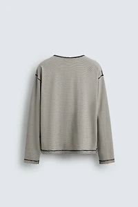 STRIPED HENLEY NECK T-SHIRT