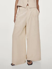 Linen blend darted wide-leg trousers