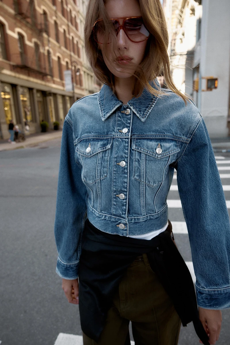 Z1975 FAUX FUR LAPEL CROPPED DENIM JACKET