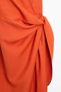 Draped midi dress with bow detail