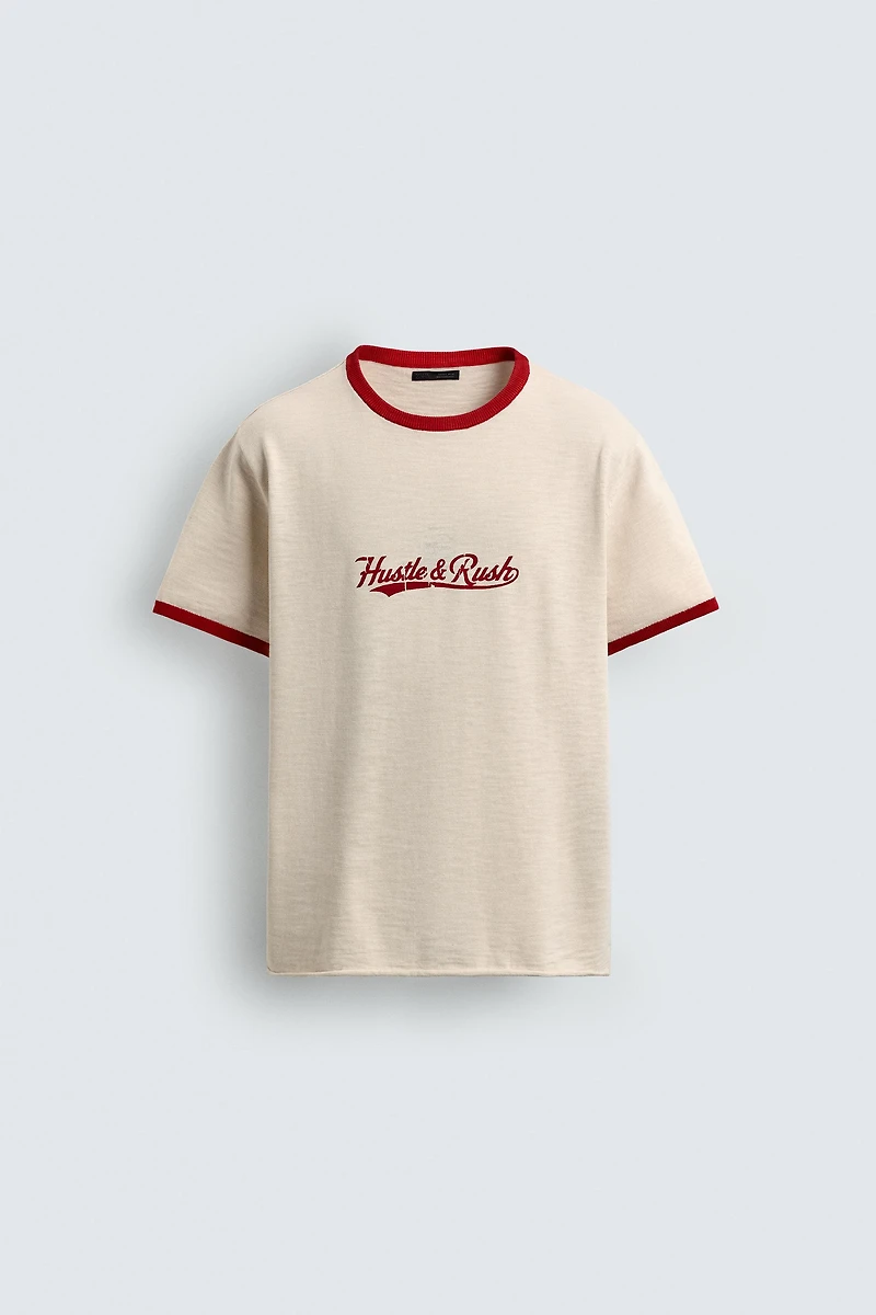CONTRAST KNIT TEXT T-SHIRT