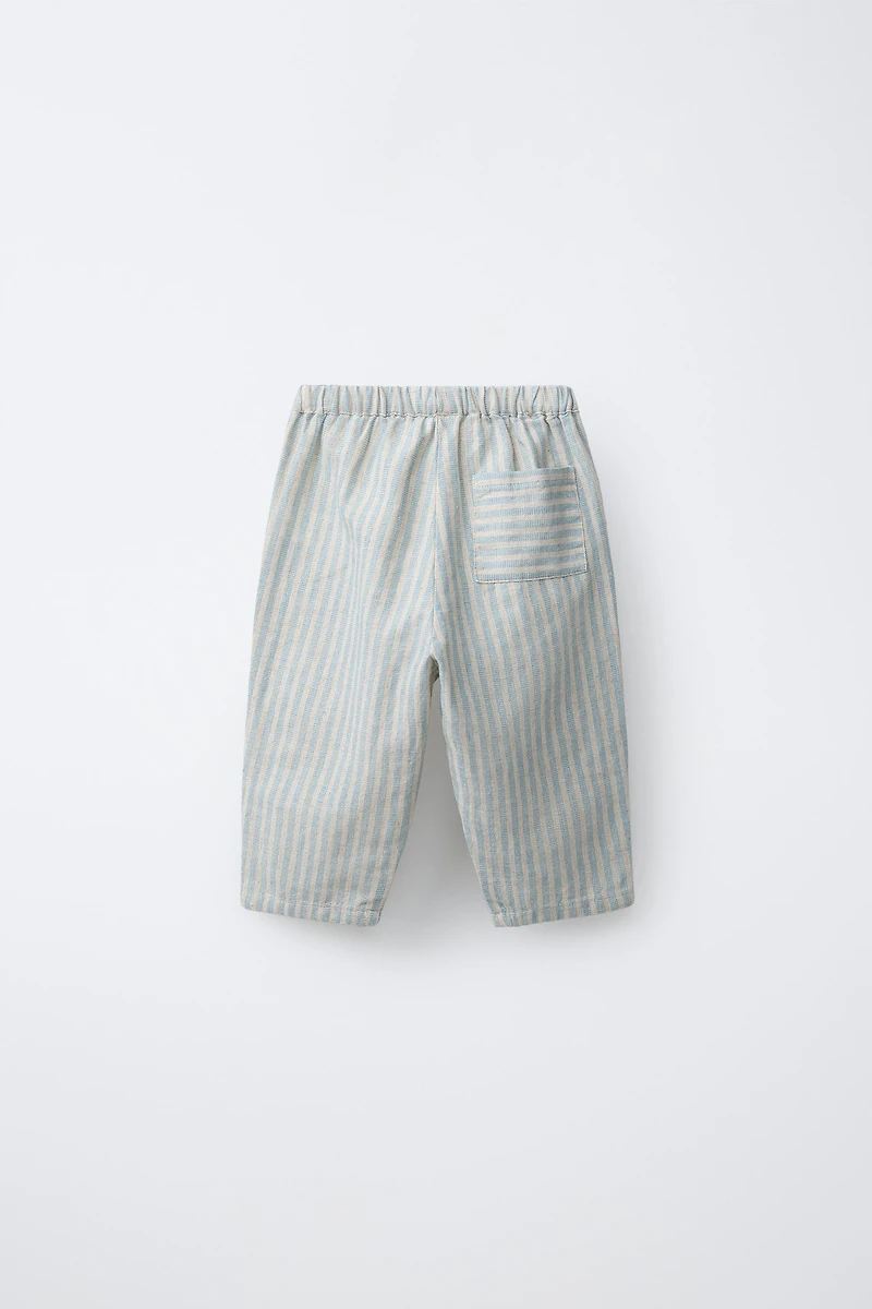 STRIPED COTTON AND LINEN PANTS