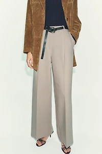 STRAIGHT LEG PLEATED BELTED PANTS