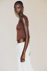 MIXED INTERLOCK POPLIN TOP