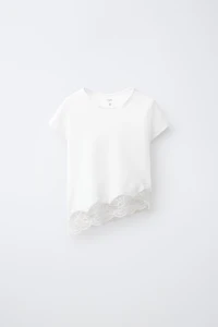 LACE HEM PLAIN T-SHIRT