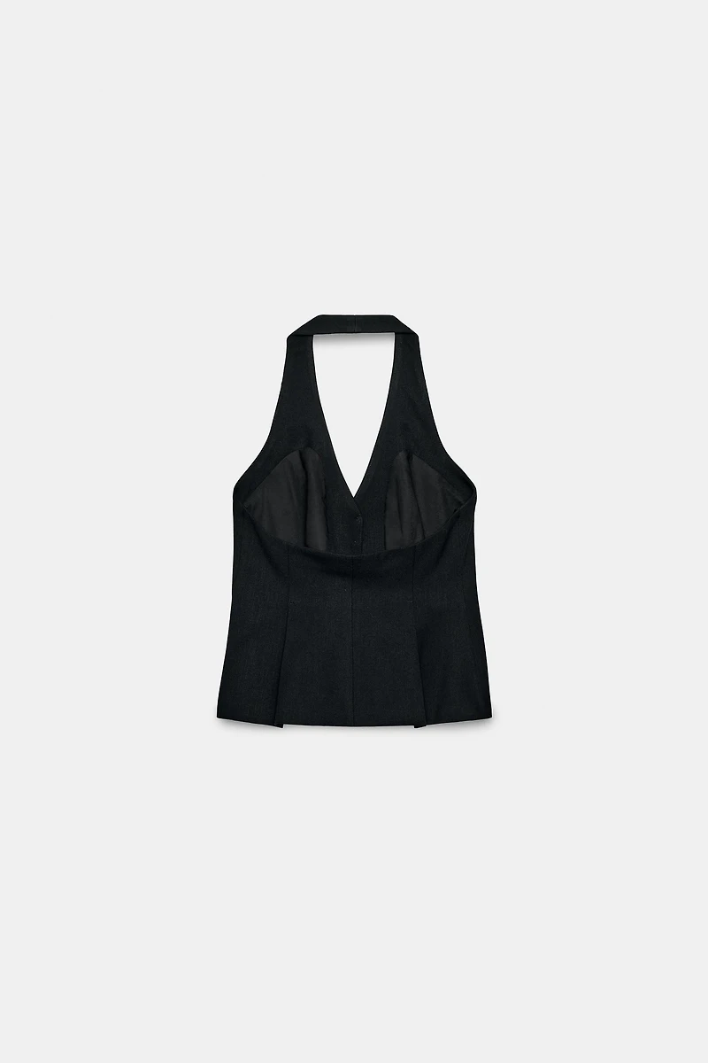 COVERED BUTTON HALTER VEST TOP
