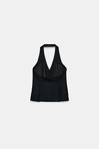COVERED BUTTON HALTER VEST TOP
