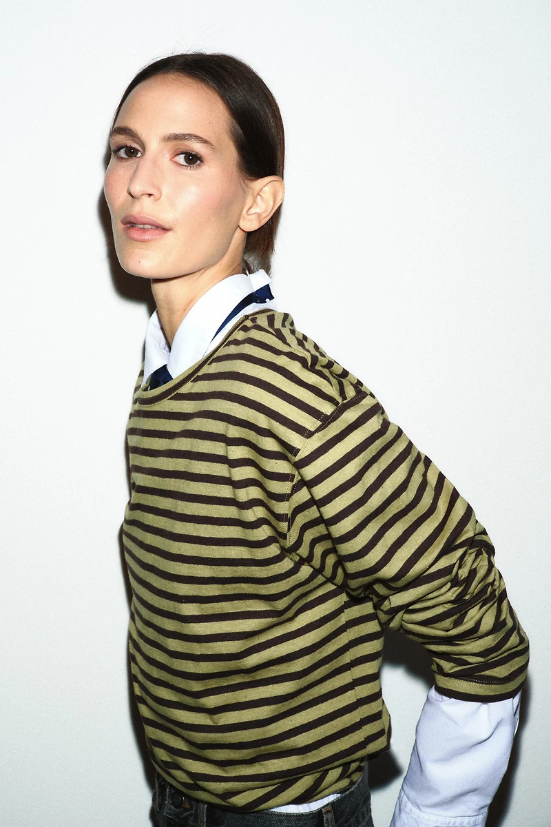 STRIPED COTTON AND LINEN T-SHIRT