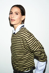 STRIPED COTTON AND LINEN T-SHIRT