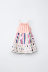 STRIPED AND FLORAL PLEATED DRESS