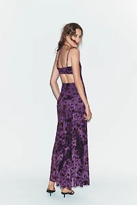 LONG FLOCKED TULLE DRESS