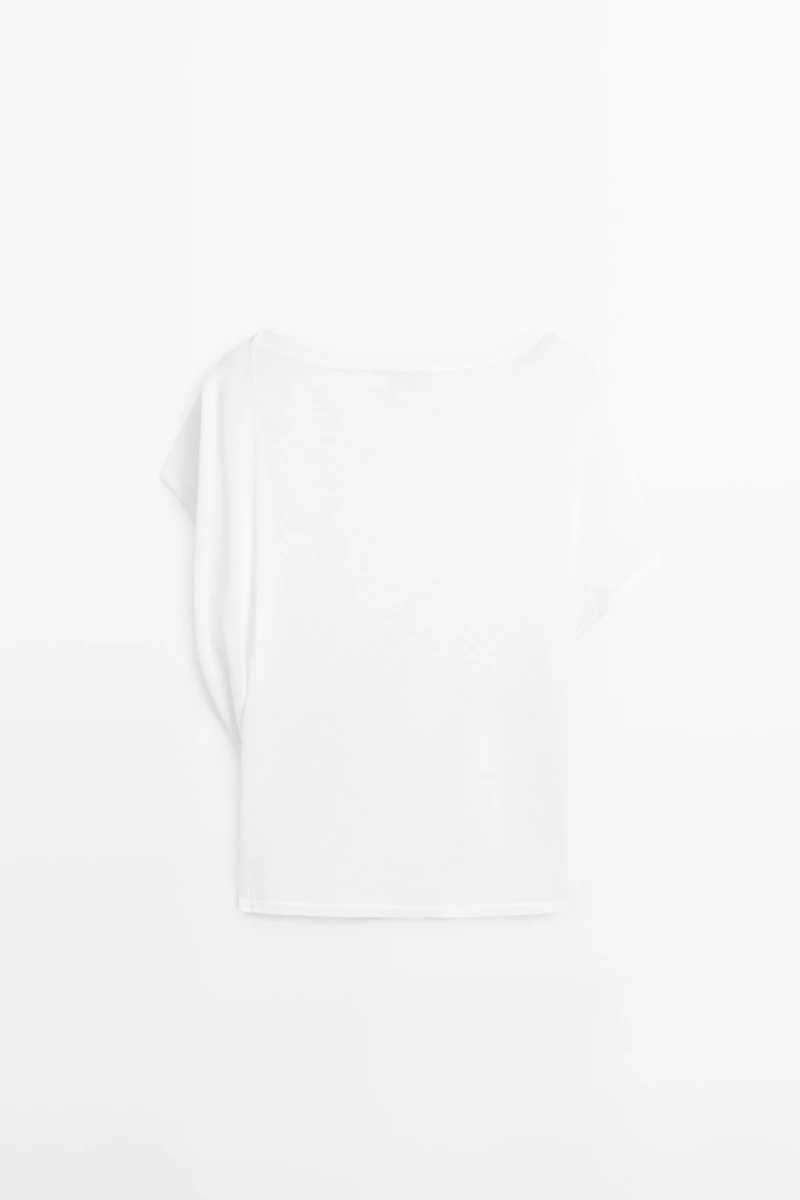 Flowing short sleeve crepe-effect T-shirt