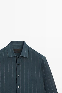 Regular fit striped 100% linen shirt