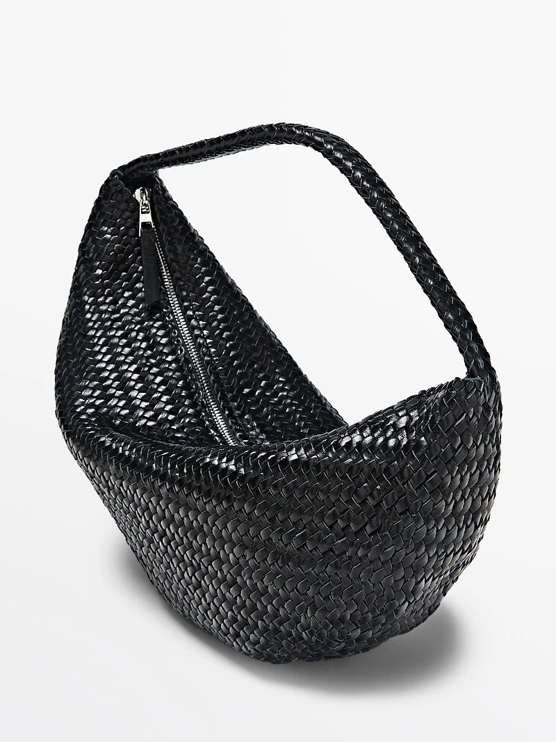 Braided leather half-moon bag