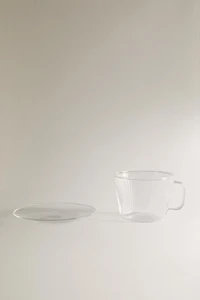 BOROSILICATE GLASS TEACUP AND SAUCER