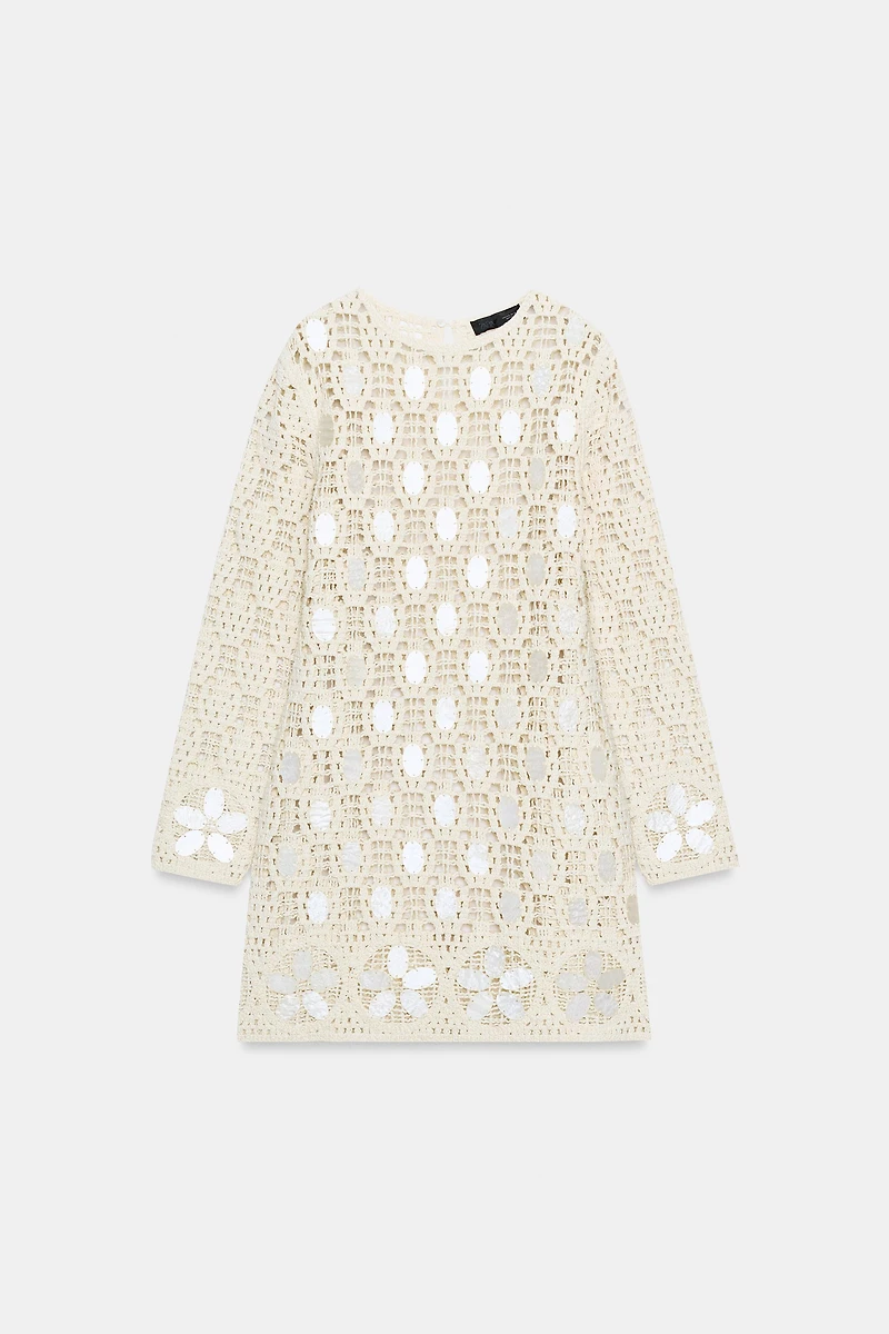 BEADED OPEN-KNIT DRESS