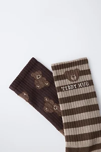 TWO-PACK OF LONG SOCKS WITH BEAR AND STRIPES