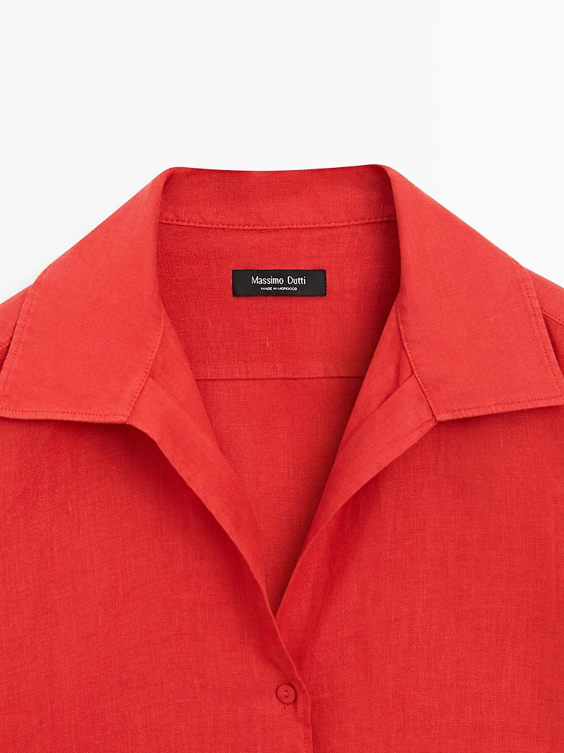 100% linen open collar shirt