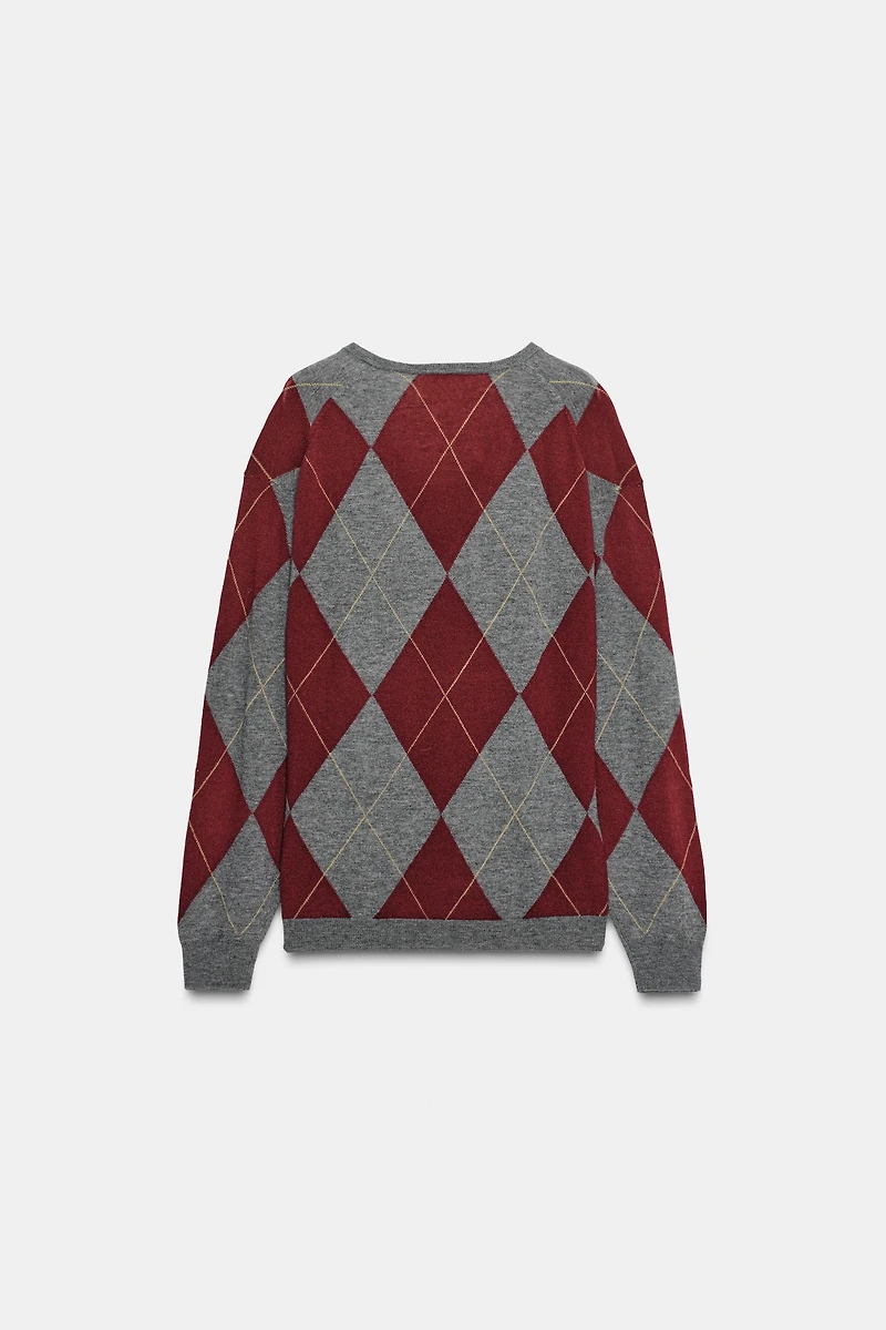 PULL 100 % LAINE À LOSANGES