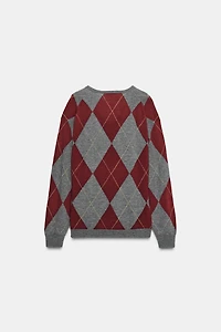 PULL 100 % LAINE À LOSANGES