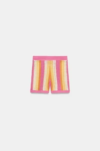 STRIPED OPENWORK KNIT SHORTS