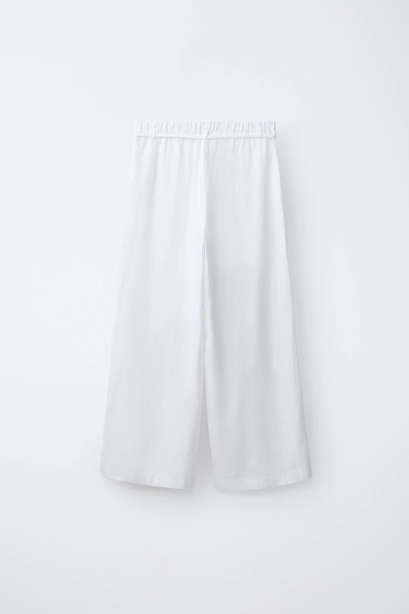 WIDE LEG LINEN DRAWSTRING PANTS