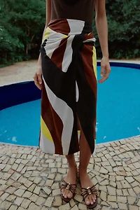PRINTED PAREO MIDI SKIRT