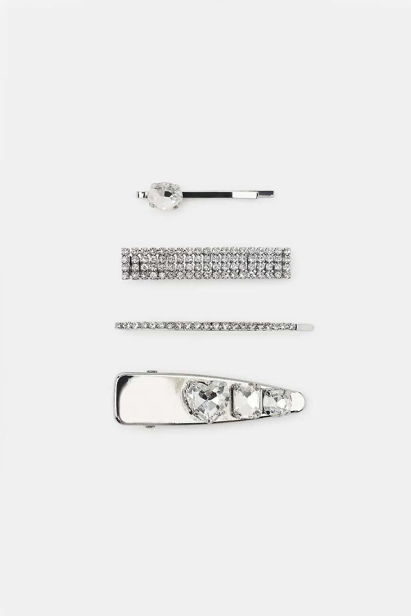 PACK OF 4 METAL JEWEL HAIR CLIPS