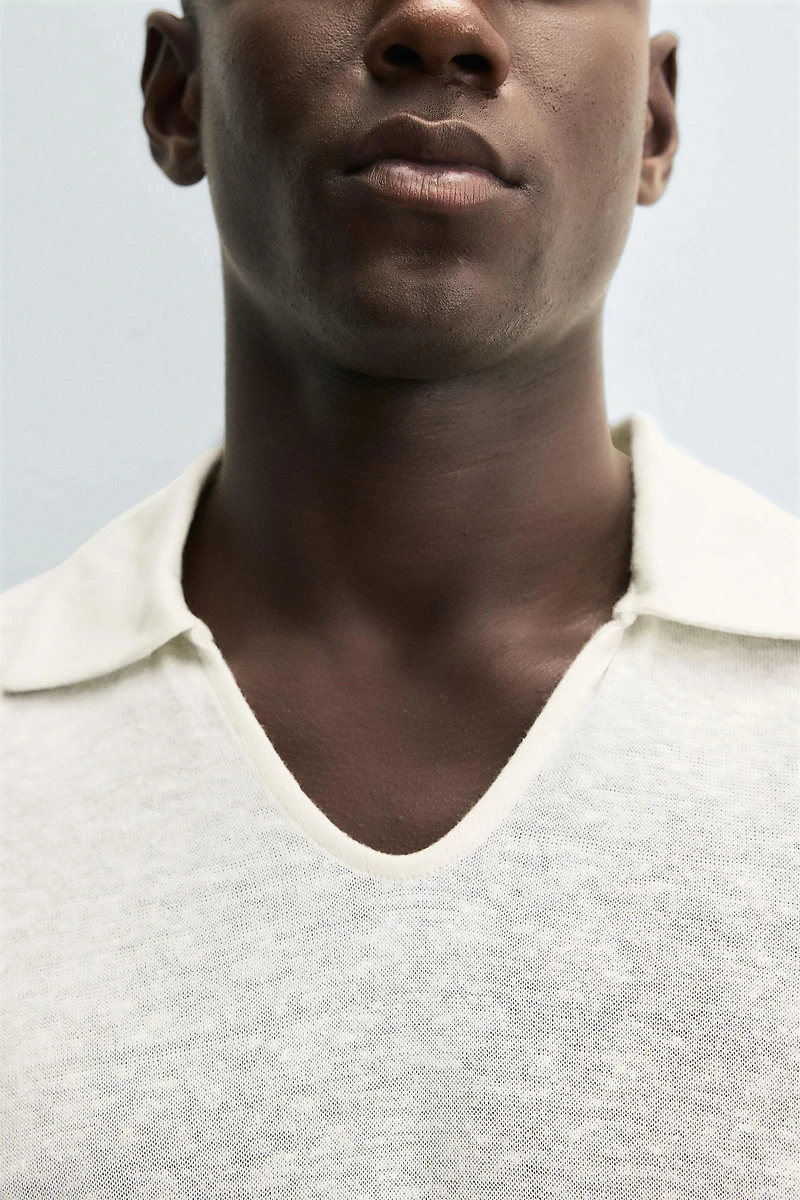 HEMP VISCOSE BLEND KNIT POLO SHIRT