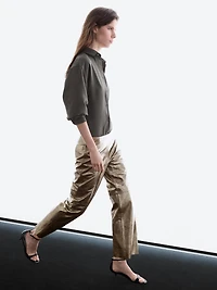 Nappa leather metallic trousers