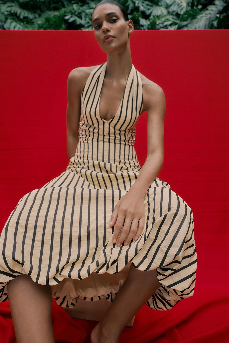 STRIPED BUBBLE MIDI DRESS