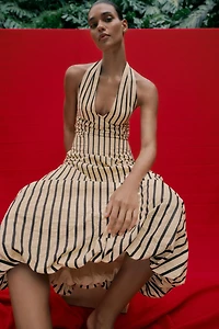 STRIPED BUBBLE MIDI DRESS