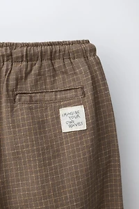 PANTALON À CARREAUX LIN/COTON