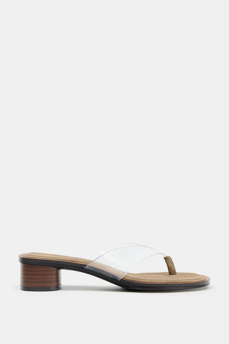 WIDE HEELED VINYL SANDALS
