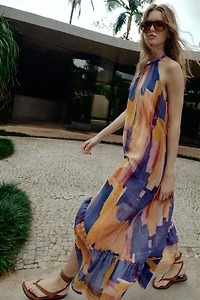 ASYMMETRIC HEM PRINTED DRESS