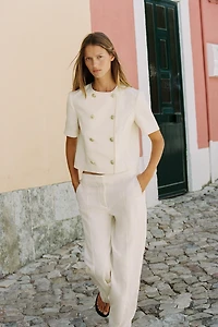 STRAIGHT LINEN PANTS WITH CONTRAST STITCHING