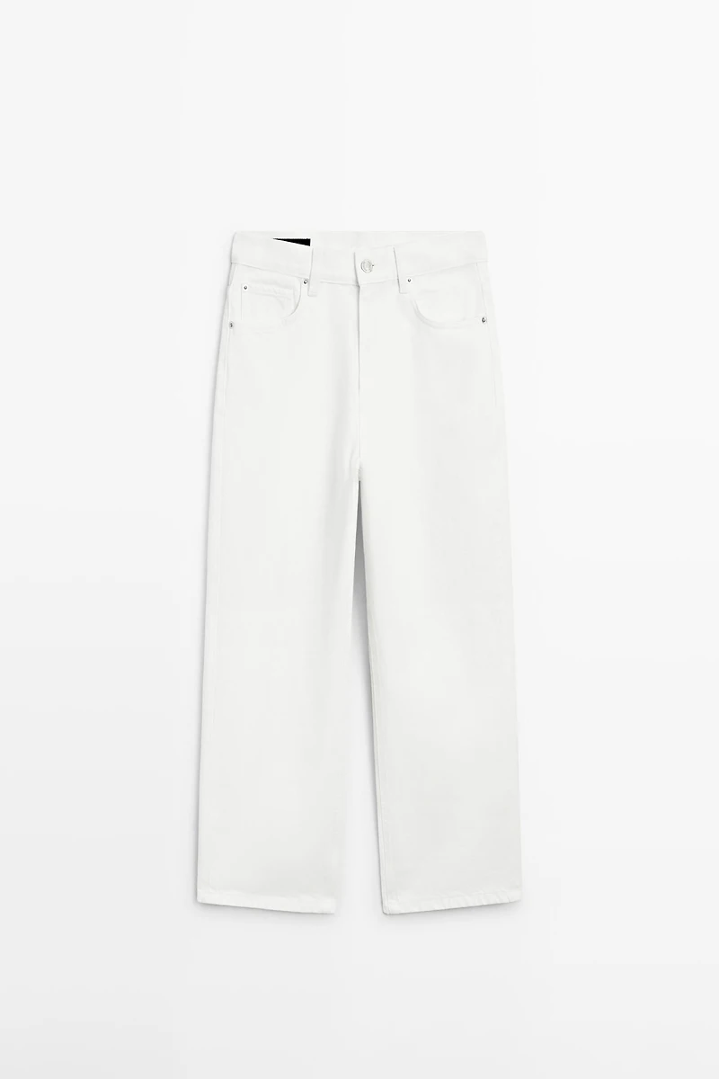 Jean wide leg cropped taille moyenne