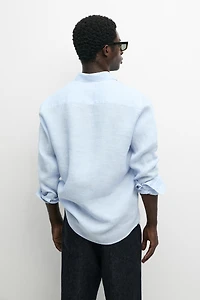 Chemise regular fit à rayures en lin mélangé