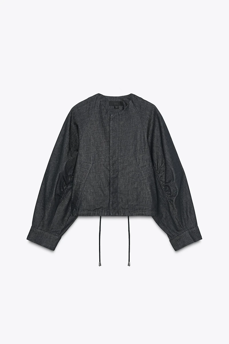ZW COLLECTION DENIM PUFFER BOMBER JACKET