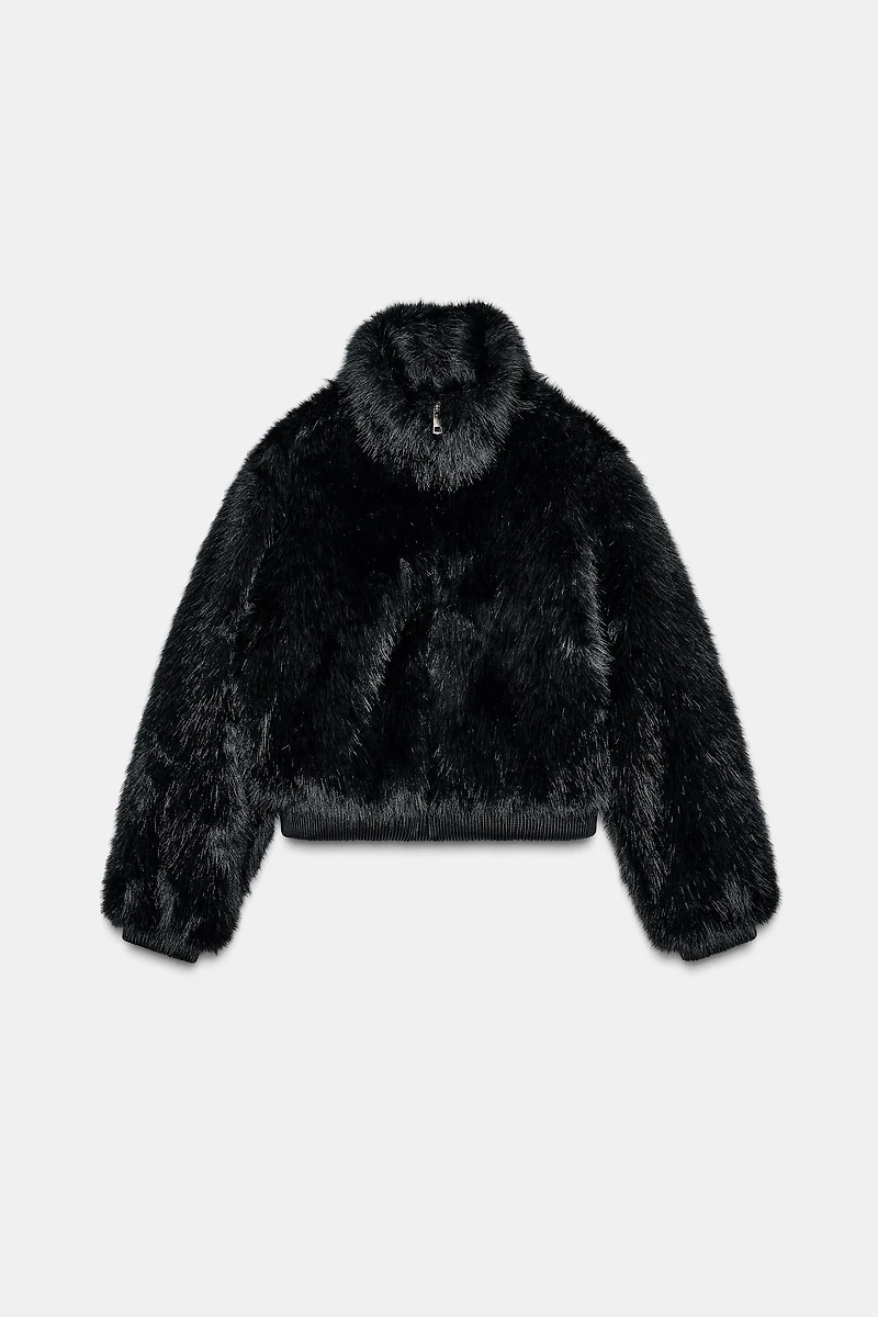 FAUX FUR HIGH-NECK SHORT COAT