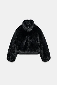 FAUX FUR HIGH-NECK SHORT COAT