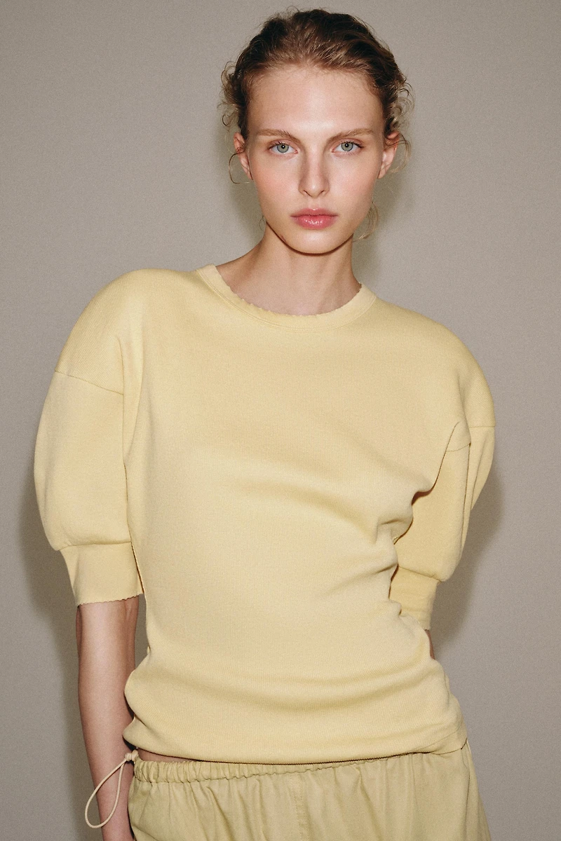 RIB KNIT VOLUMINOUS SLEEVE T-SHIRT
