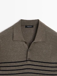 Short sleeve striped knit polo shirt