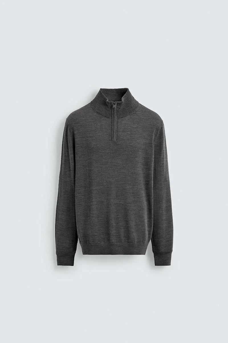 100% WOOL QUARTER-ZIP SWEATER