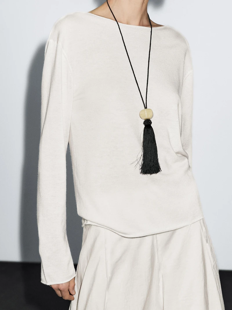 Wool blend boat neck sweater