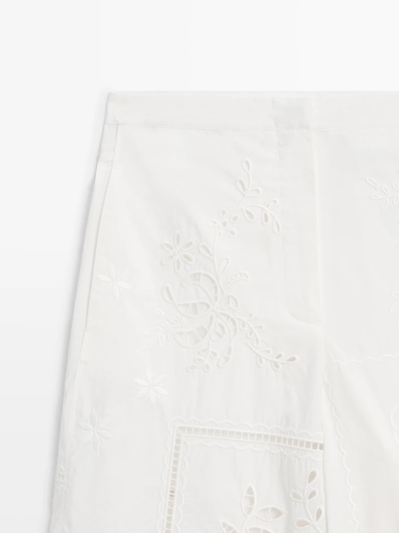 Embroidered patchwork trousers