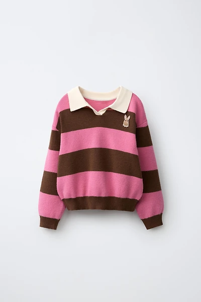 POLO EN MAILLE À RAYURES AVEC MOTIF CHIEN