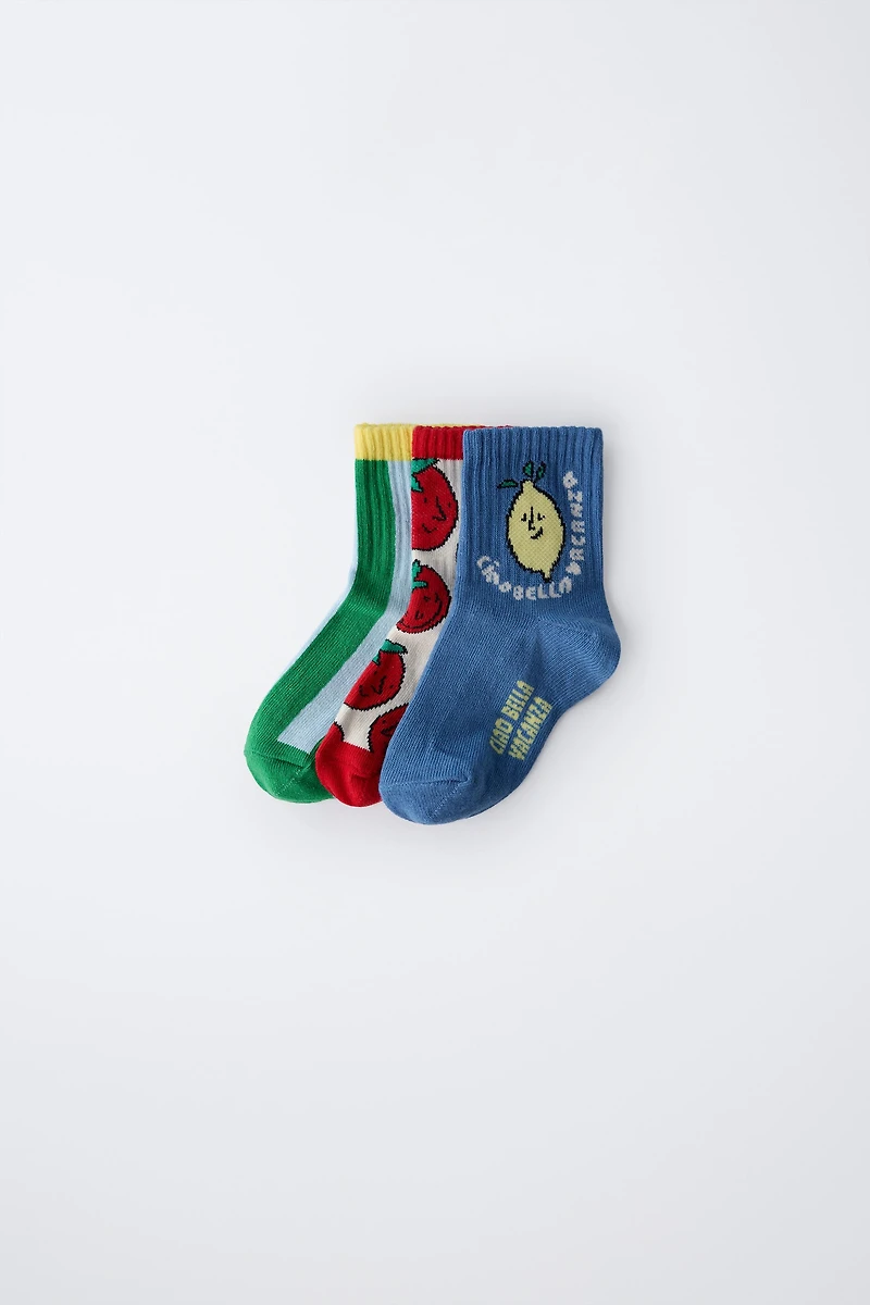 1-6 YEARS/ THREE-PACK OF TOMATO AND STRIPE PRINT SOCKS